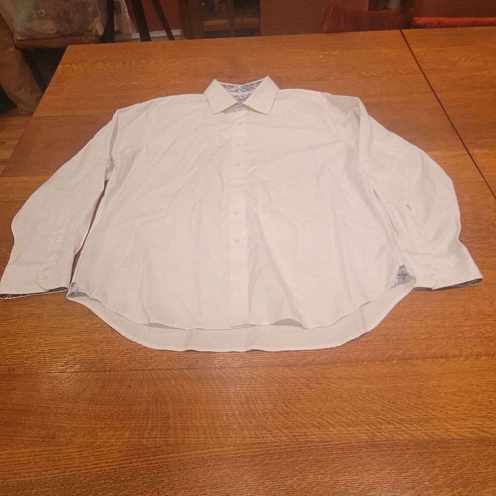 Robert Graham Dress Shirt Classic Fit 3XL White Mens Embroidered Embossed